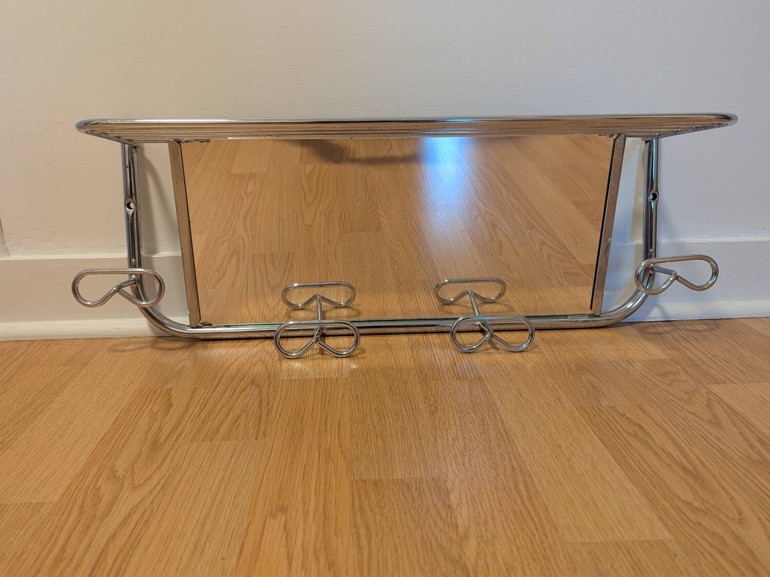 Coat rack with 4 hooks, mirror, chrome metal
