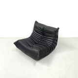 French black leather Togo lounge chair by Michel Ducaroy for Ligne Roset, 1970s