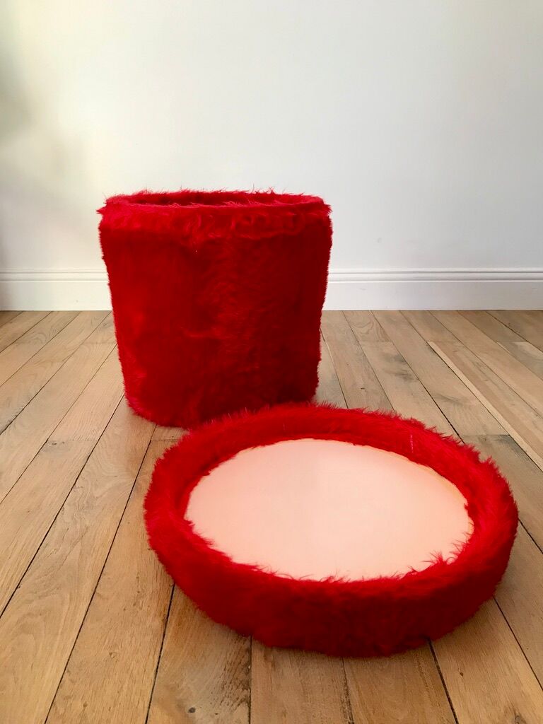 Pouf moumoute pelfran red years 60-70