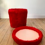 Pouf moumoute pelfran red years 60-70
