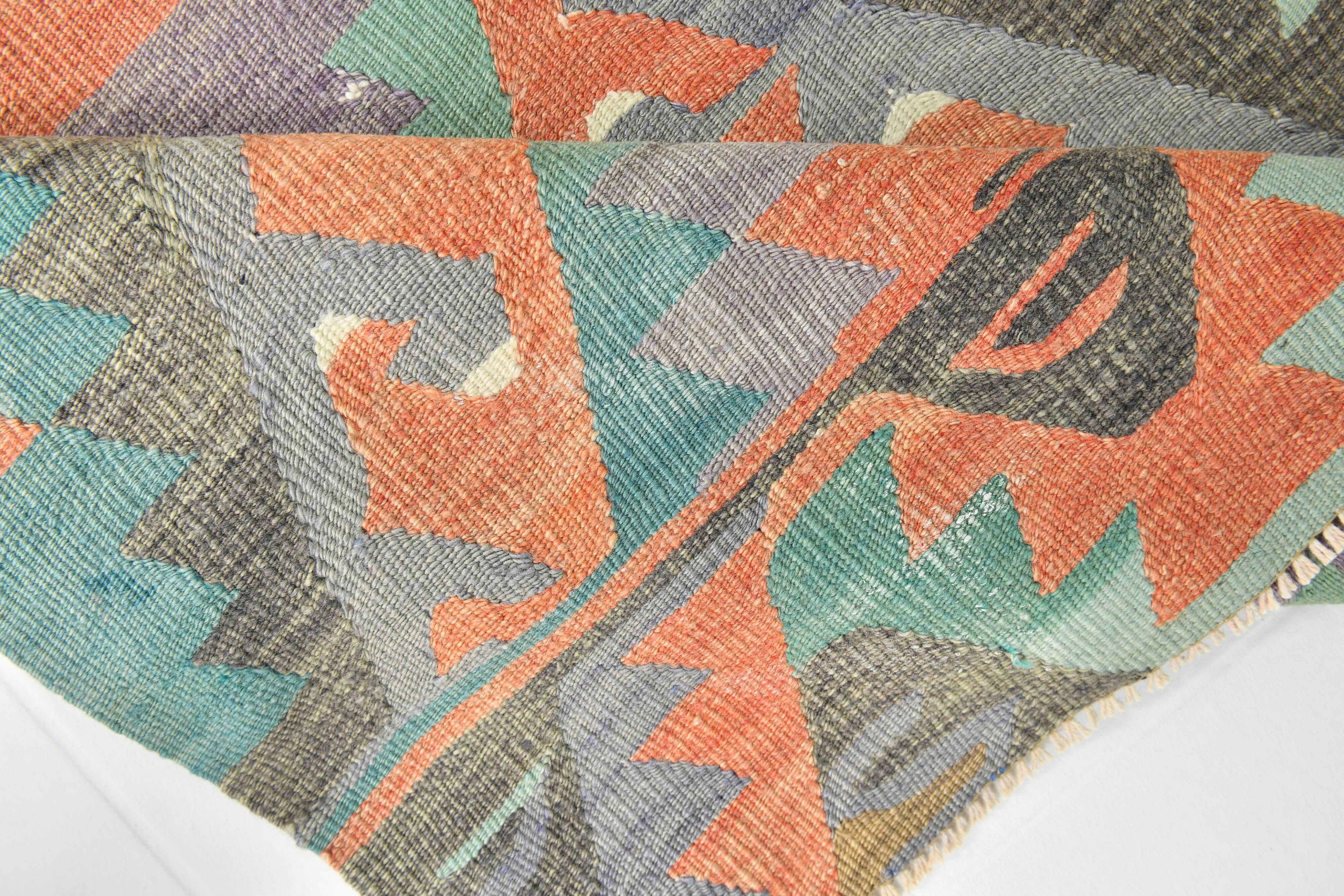 Tapis Kilim Anatolien Vintage – Tissé Main, Motifs Géométriques, 163x290 Cm