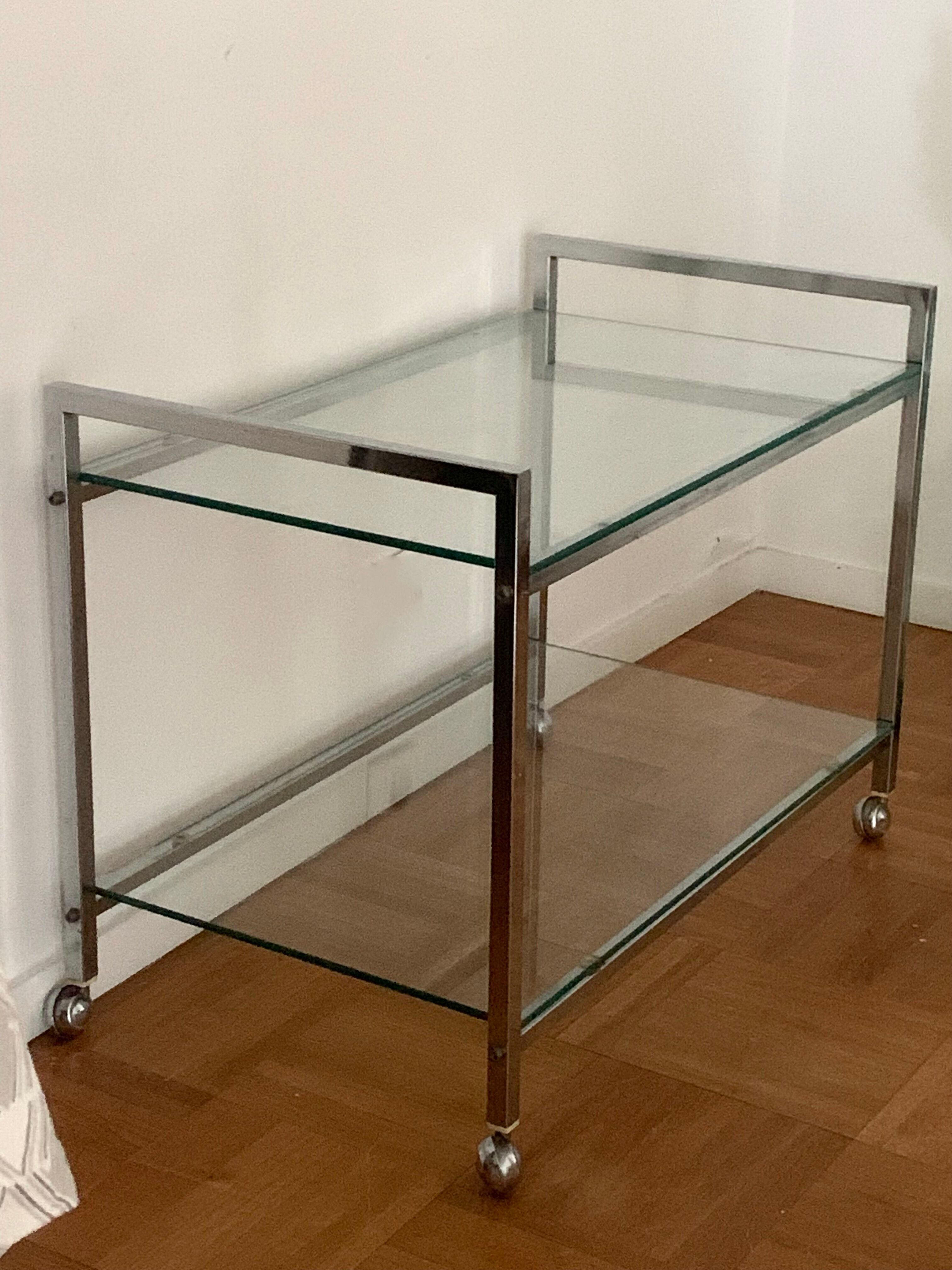 Rolling service 70s chrome metal and glass