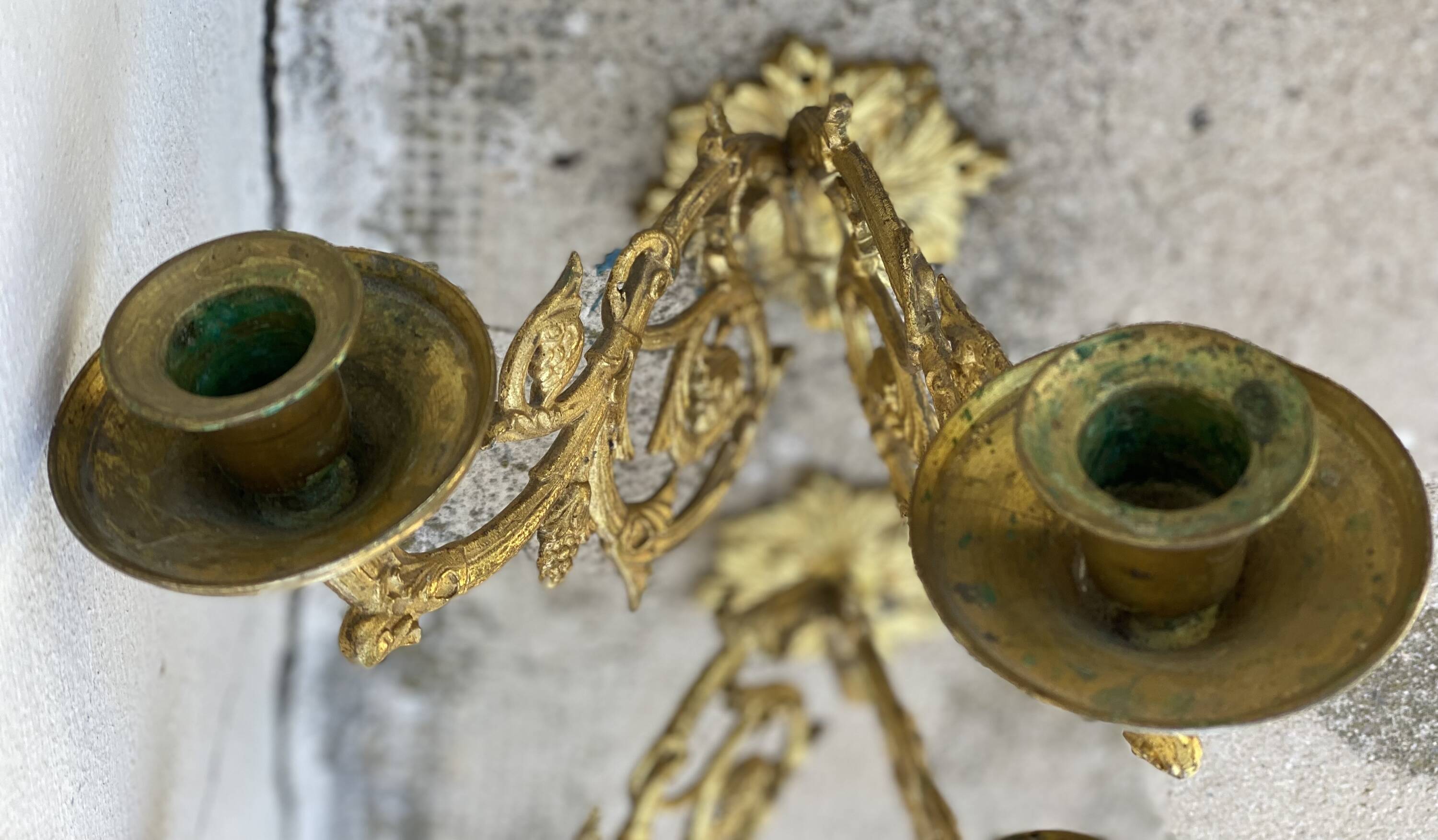 Pair of gilt bronze wall candlesticks