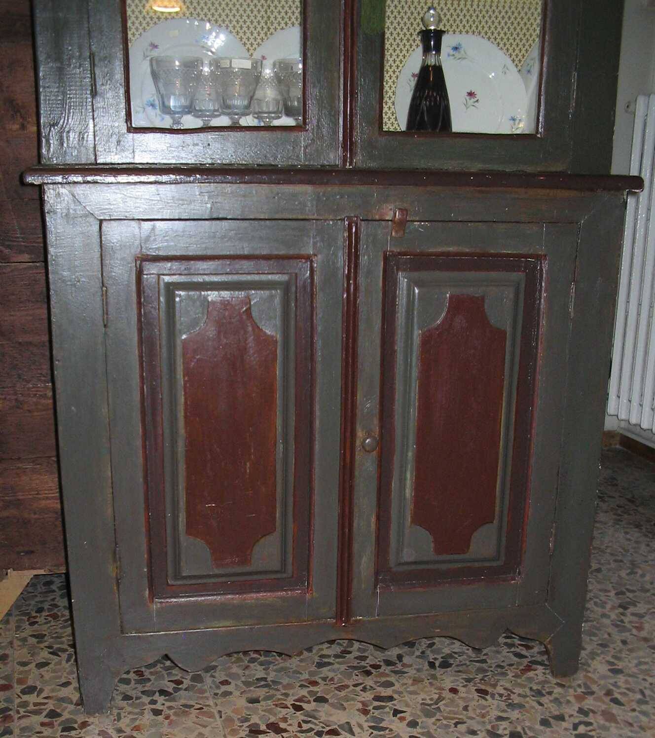 Antique display cabinet in patinated hardwood, 18th-19th century.