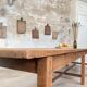Solid wood workshop table with straight legs.