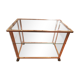 Trolley on wheels in gilded brass and beveled glass