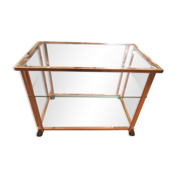 Trolley on wheels in gilded brass and beveled glass