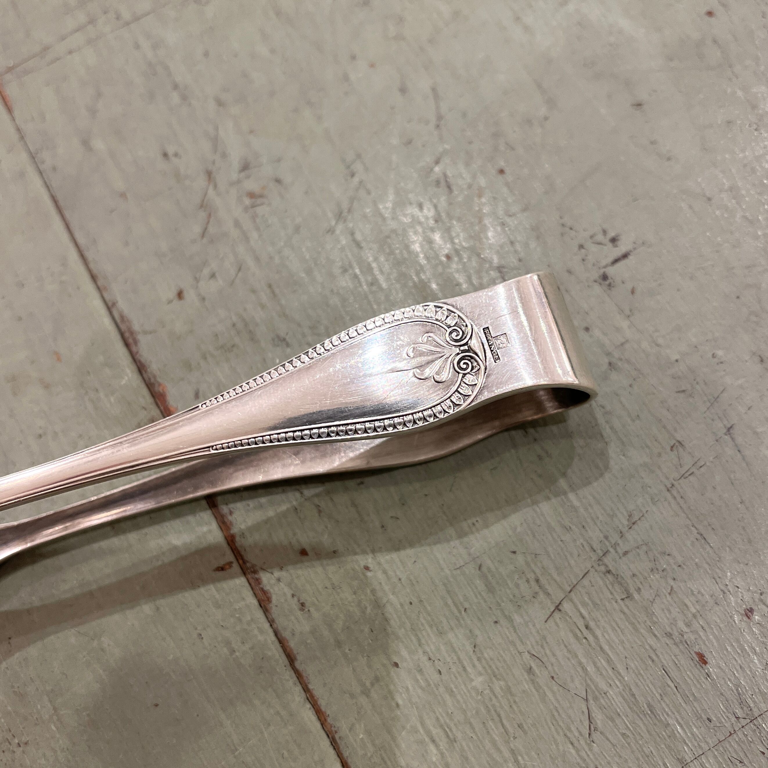 Christofle silver metal sugar tongs, Marly model