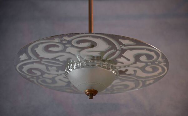Lustre Art déco en verre dépoli et miroité 1940's