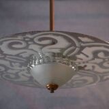 Art Deco chandelier in frosted and mirrored glass, 1940s