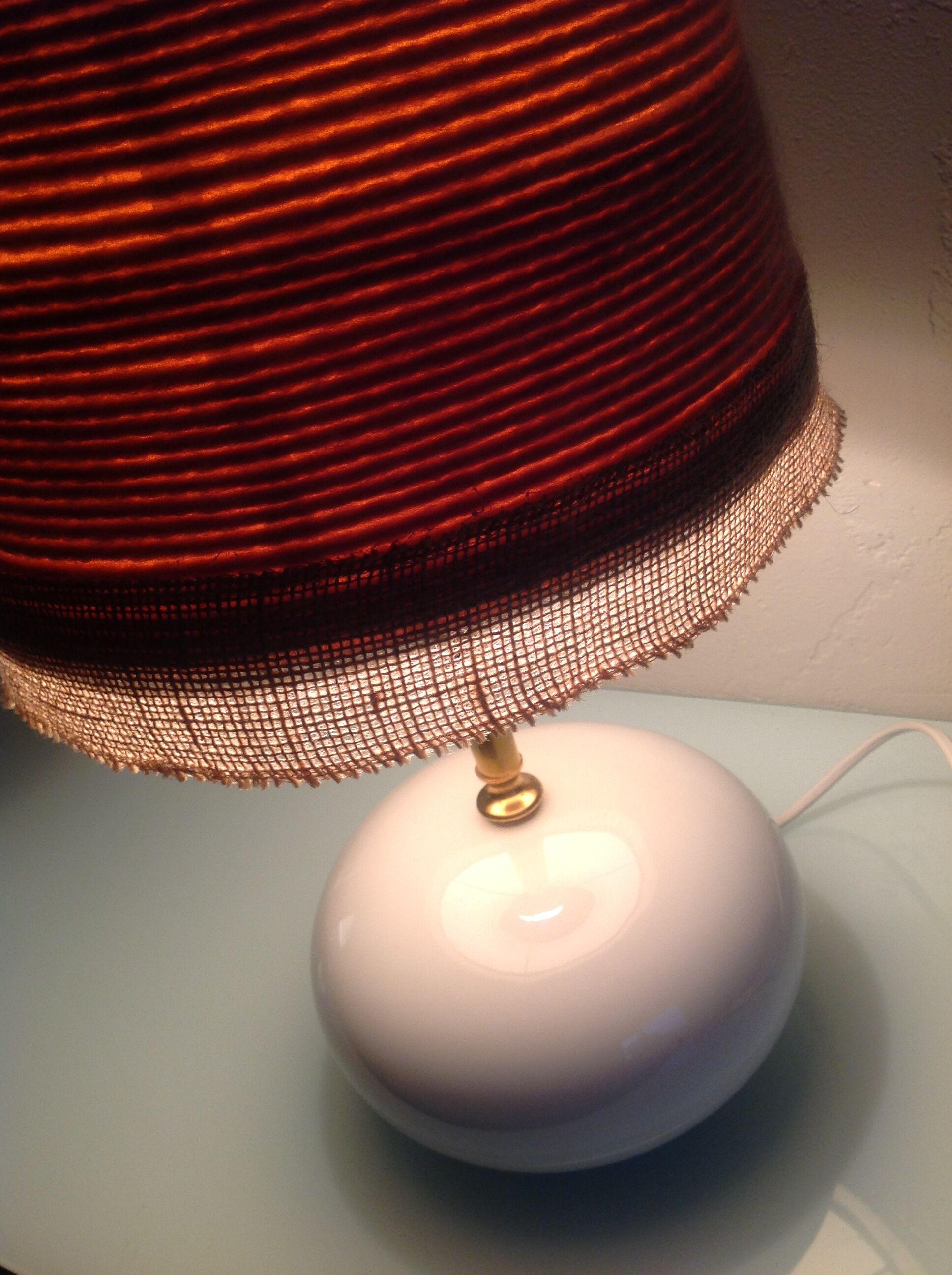 White ceramic ball lamp and beige wool lampshade / 70s