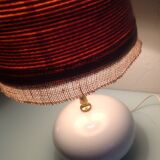 White ceramic ball lamp and beige wool lampshade / 70s