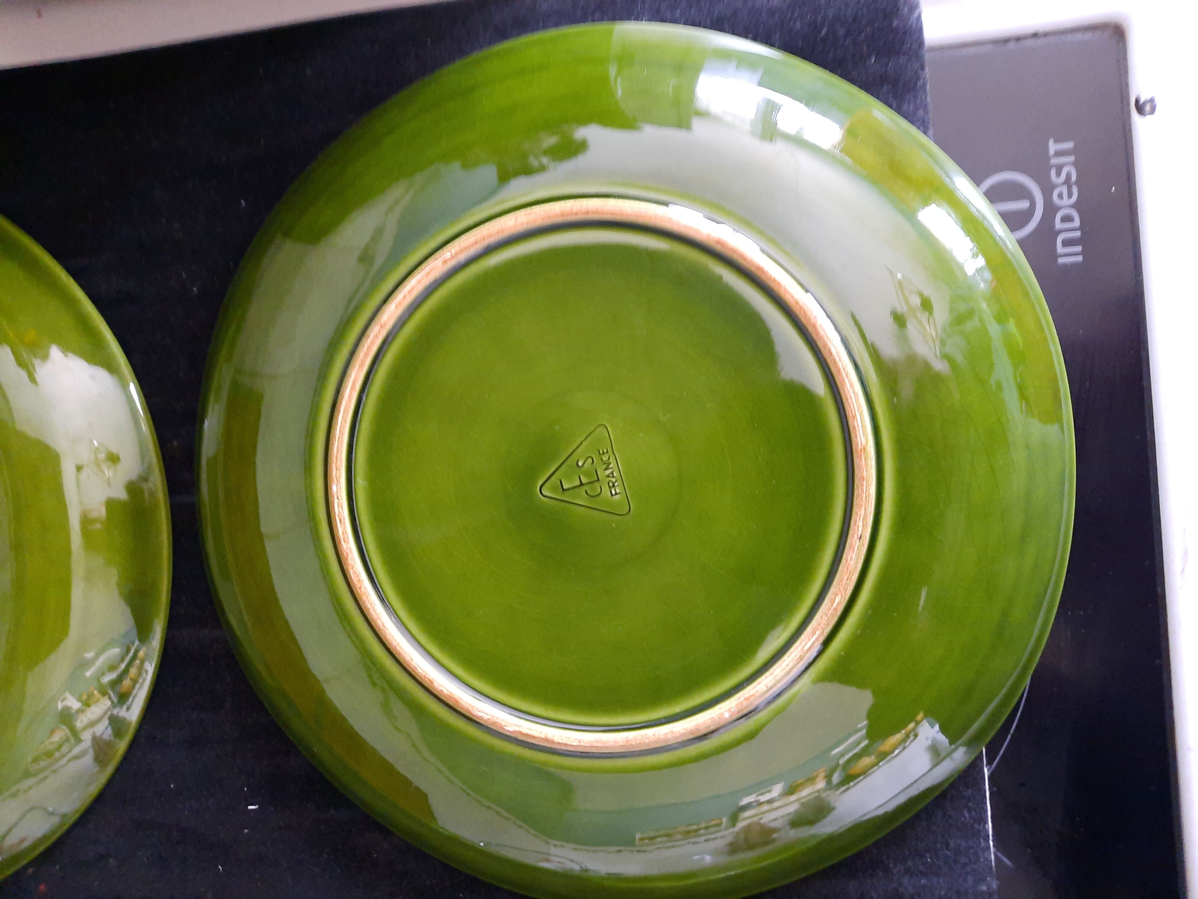 Set of 6 green oyster plates 25 cm – C.E.S France – Very good condition