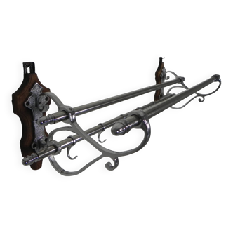 Chrome plated Art Deco wall coat rack with 6 hooks, 1930s