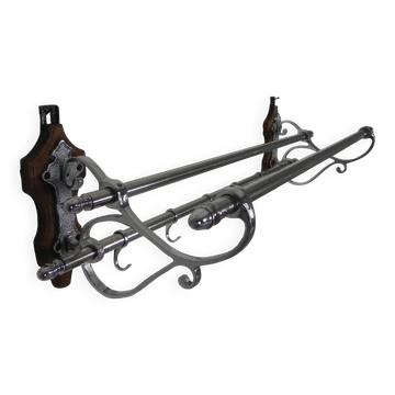 Chrome plated Art Deco wall coat rack with 6 hooks, 1930s