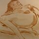 Signed painting monochrome watercolor female portrait "reclining study"