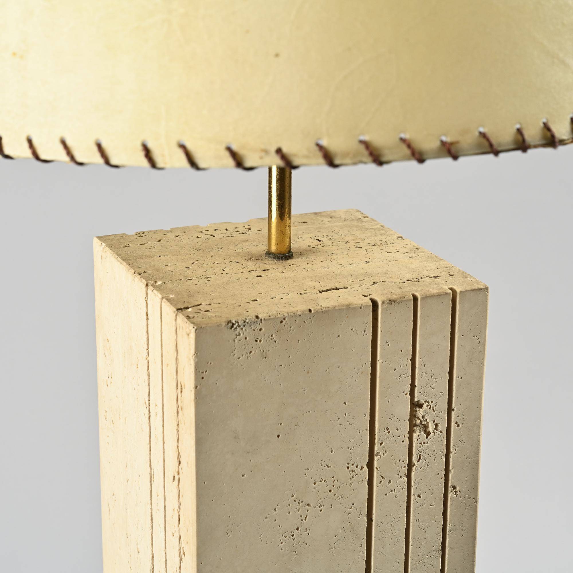 Travertine and parchment lamp, Italy, circa 1970