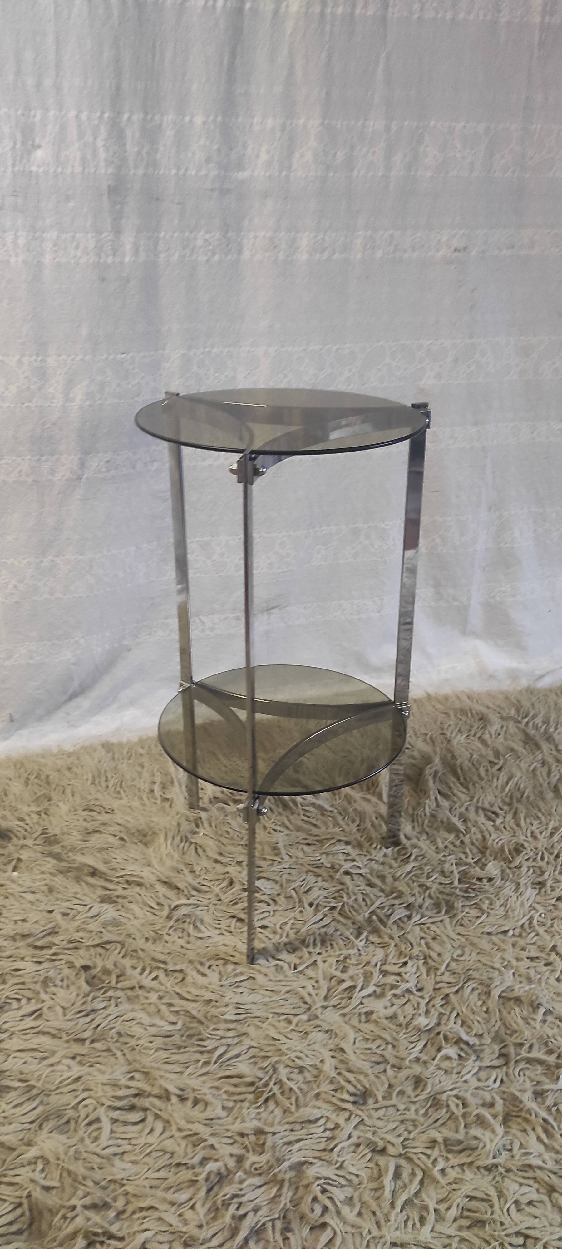 Side table metal chrome and smoked glass, 70s-80s