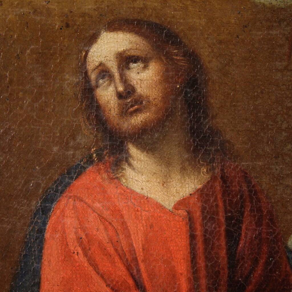 Antique Italian painting Christ with angels from the 17th century