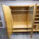 1960s Scandinavian wardrobe, blonde varnished wood, unusual, 4 doors, 3 drawers, 7 shelves.