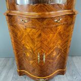 Corner display case in marquetry, 20th century