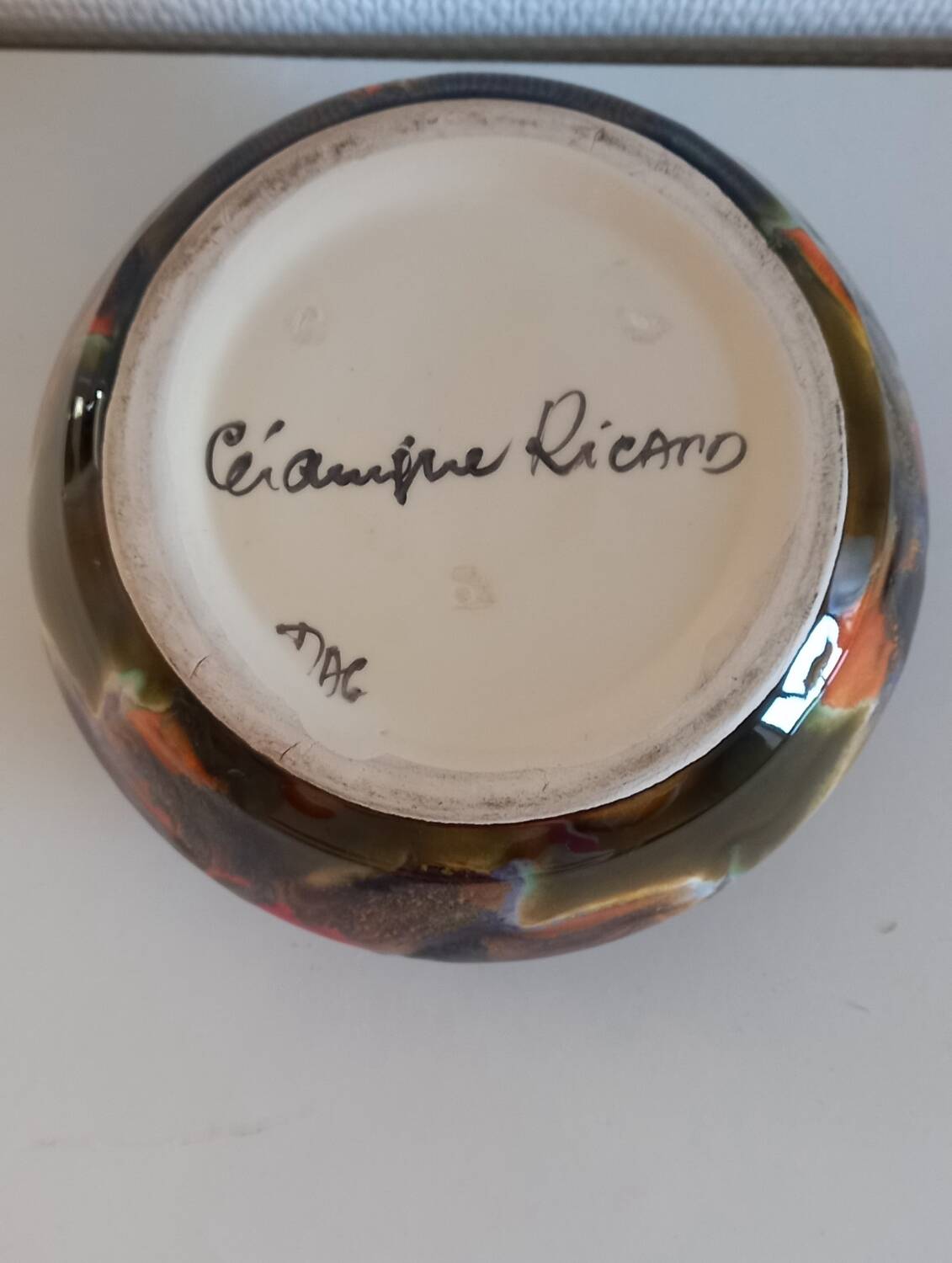 Ricard enameled ceramic ashtray signed