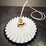 Old suspension opaline lampshade white and blue serrated /wavy Art Deco 1930 TBE Ø 25 cm