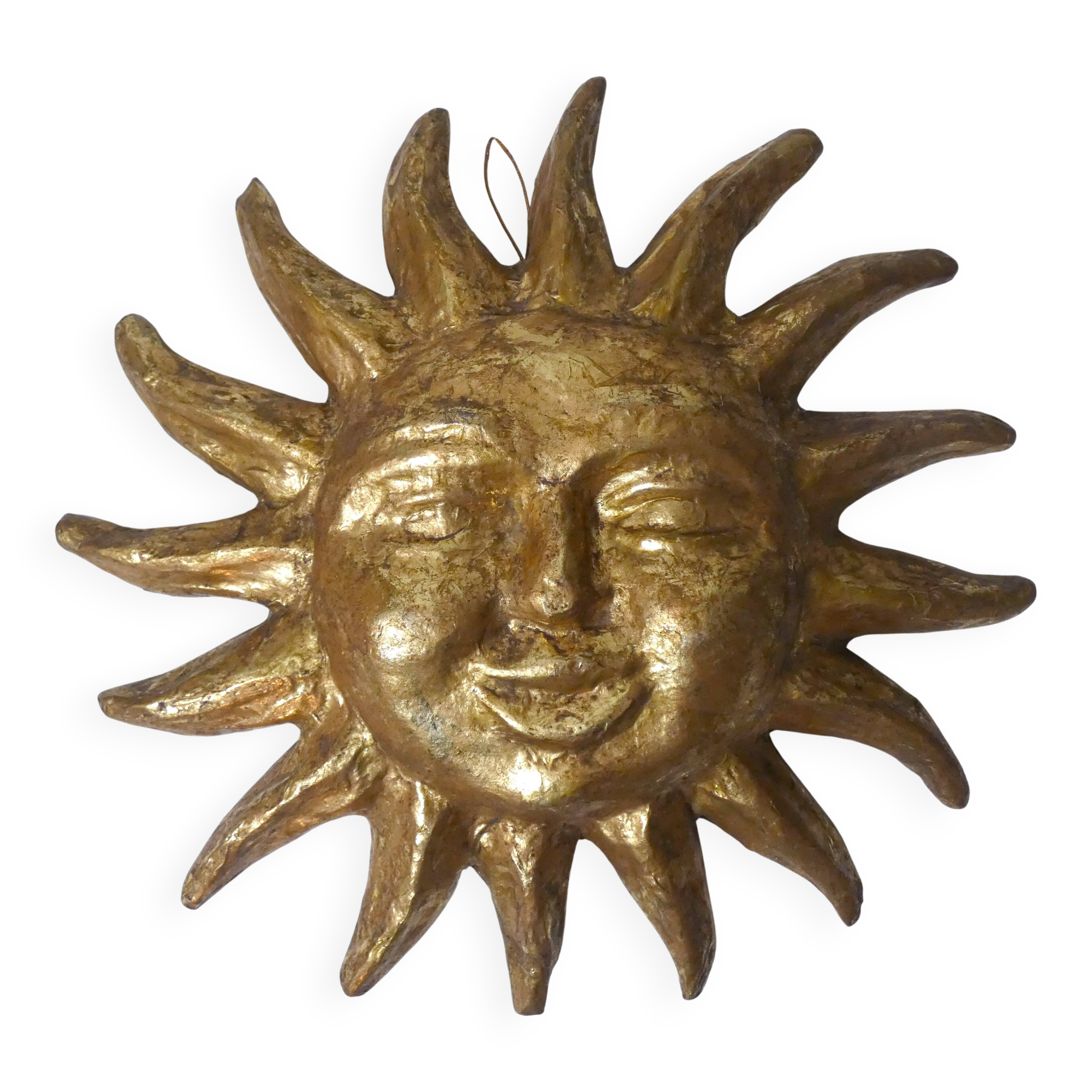 Sculpture murale en relief Soleil or vintage
