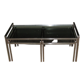 Coffee table and tip sofa in chromed metal smoked glass design 1960s/70s