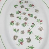 Oval ceramic serving and presentation dish with burgundy and green flower motif - MLRDP14