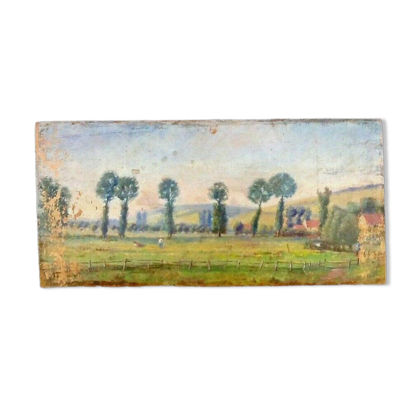 Painting oil on panel Landscape of a " country scene " ...