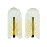 Pair of Scandinavian Glass & Brass Leaf Wall Lights by Carl Fagerlund, 1960s