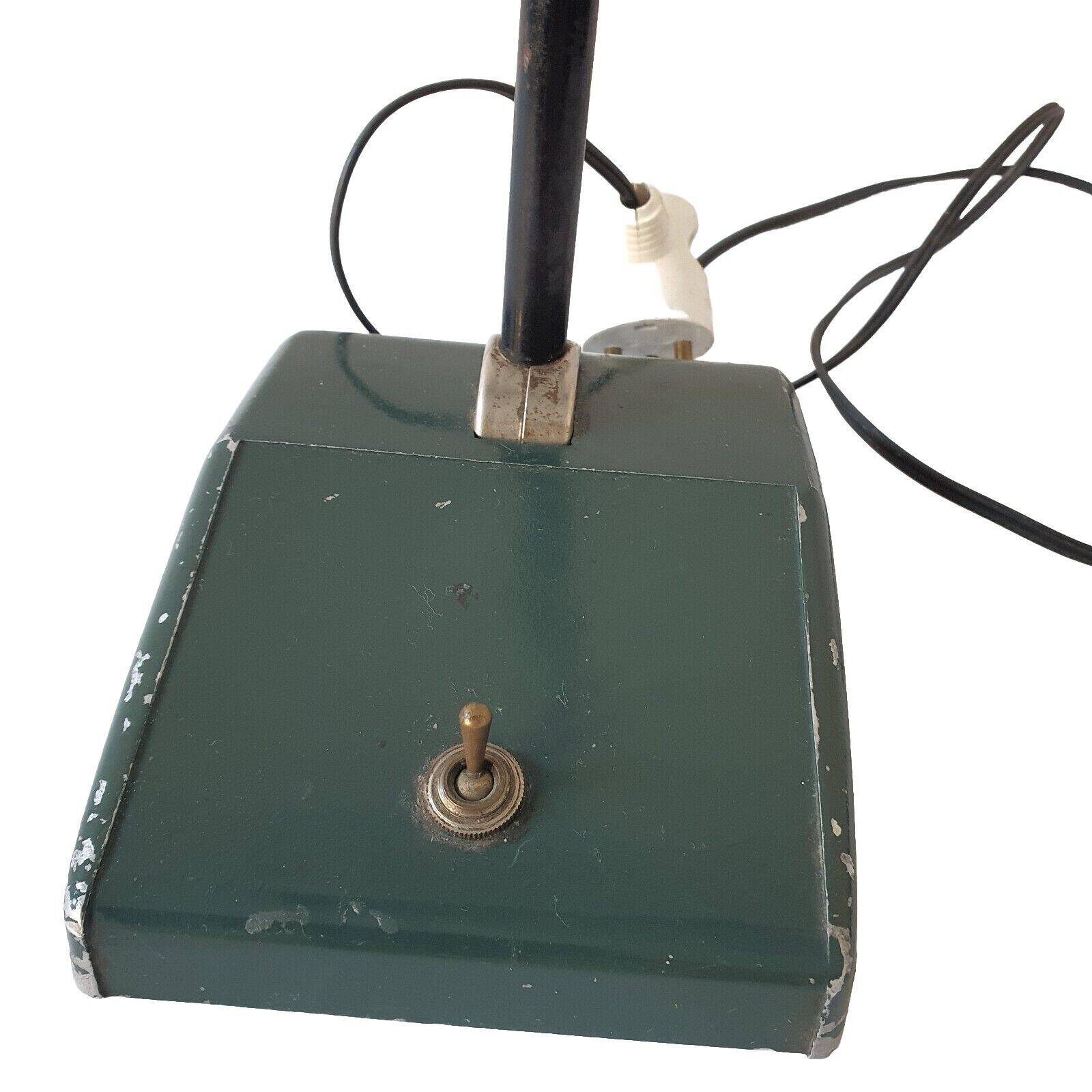 Old Vintage Functional Art Deco Green Enameled Industrial Desk Lamp