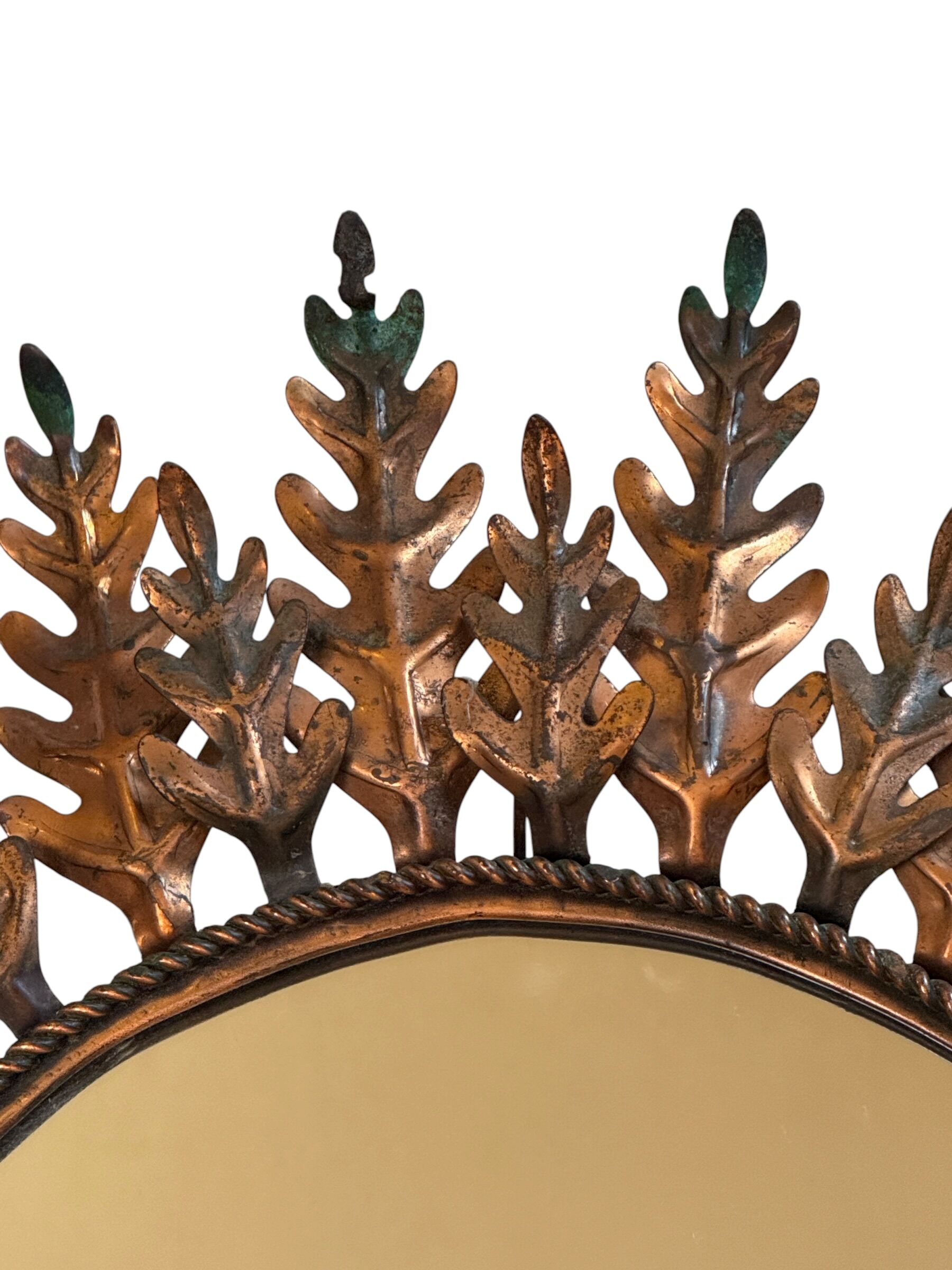 Oval sun mirror wrought iron from the 1950s Italy