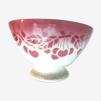 Art Deco bowl, garland of Red Cherries, signed KG Lunéville France