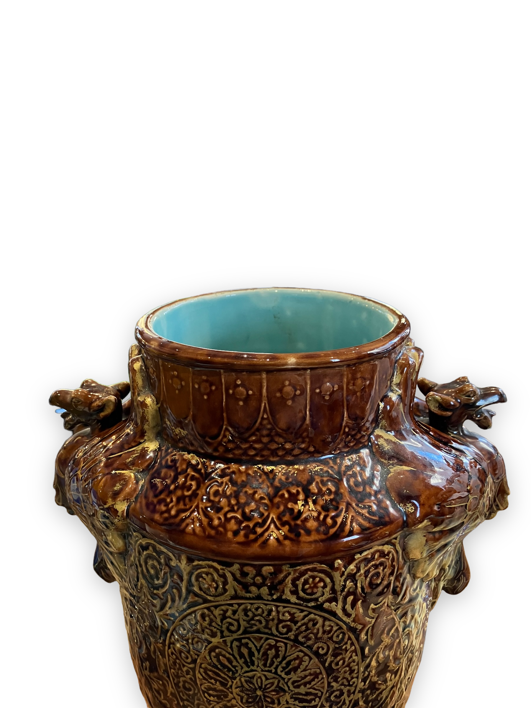 Important Longchamp Griffon vase in golden ceramic