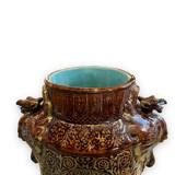 Important Longchamp Griffon vase in golden ceramic
