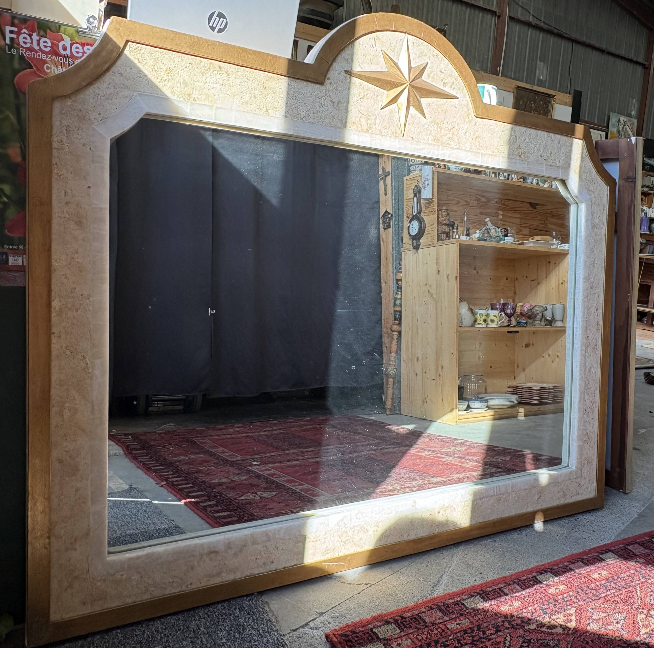 Large antique mirror Maison Fournier in white marble – 137 x 115 cm