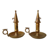 Set of 2 brass cellar rat candlesticks