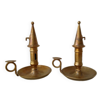 Set of 2 brass cellar rat candlesticks