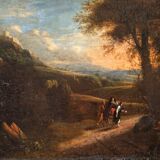 HST "The flight into Egypt, landscape at setting sun" by Hermann van Swanevelt (1600-1655)
