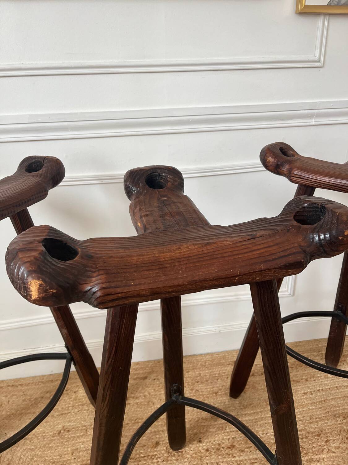 Set of three brutalist bar stools