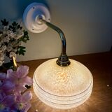 Angled wall lamp with vintage shade in yellow Clichy glass and silver edging