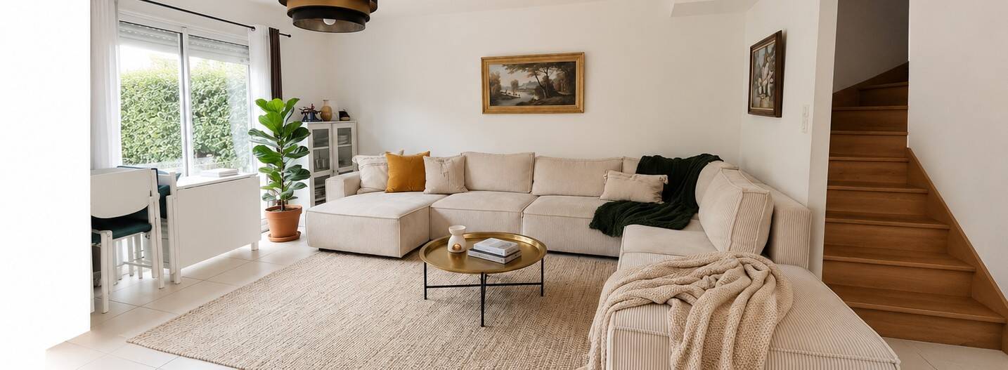 Canapé d'angle modulable xl bobochic nihad velours côtelé beige. très bon é