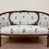 Louis XVI Style Basket Bench with floral fabric
