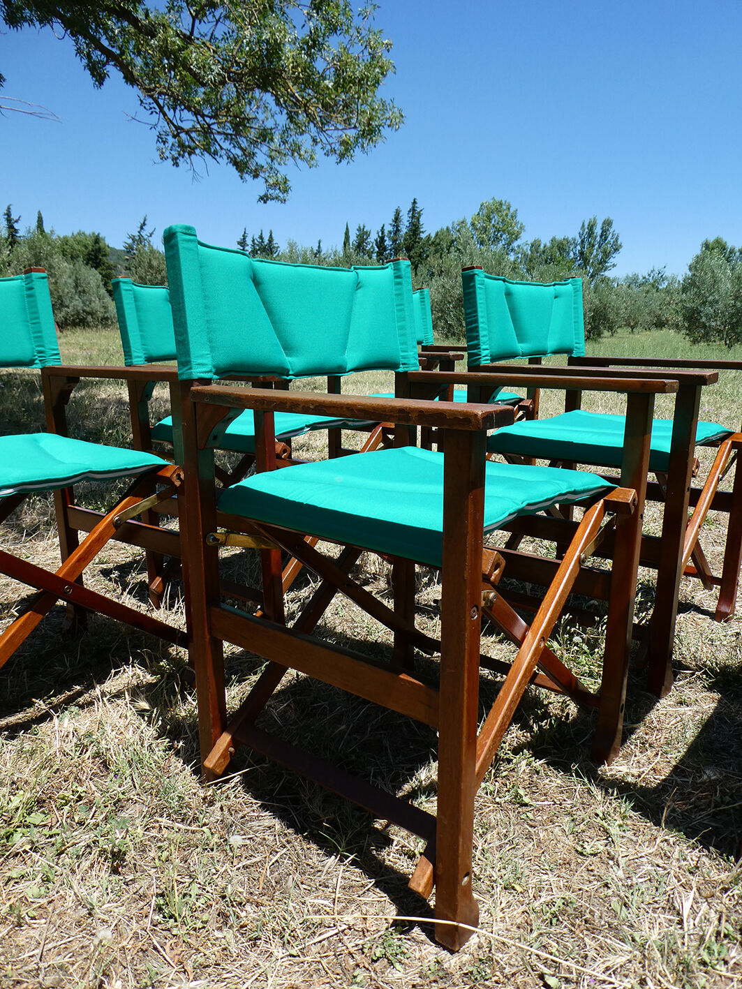 Lot of 6 foldable chairs in solid teak Roland Vlaemynck