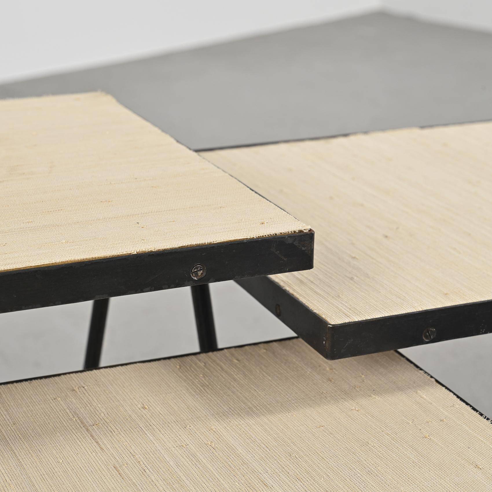 Set of 3 nesting tables in black lacquered metal, circa 1960