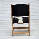 1960s, Danish highback armchair, genuine cowhide, oak wood, reupholstered.
