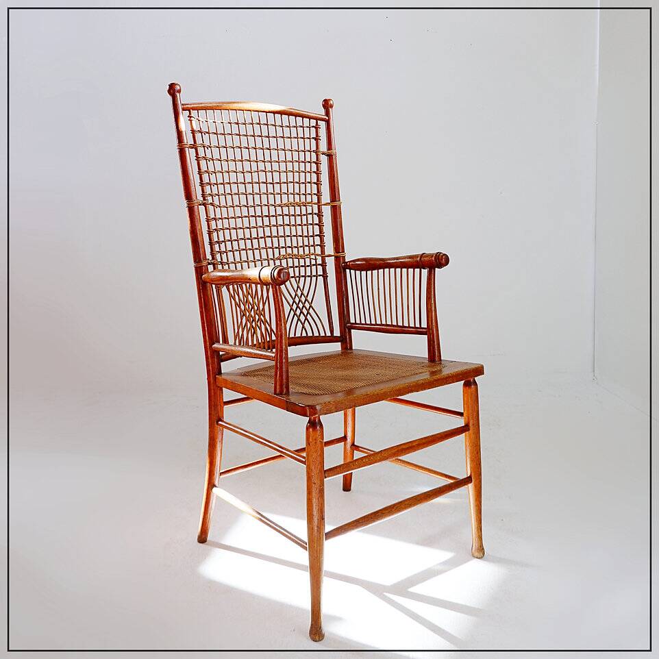 "Winter Garden" High back Wood and wicker chair
