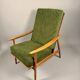 Fauteuil scandinave – revêtement vert, bois de hêtre, vintage